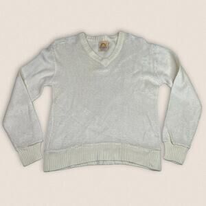 Vintage 70s Cream Sweater Top V Neck Saturday's in California Size Small